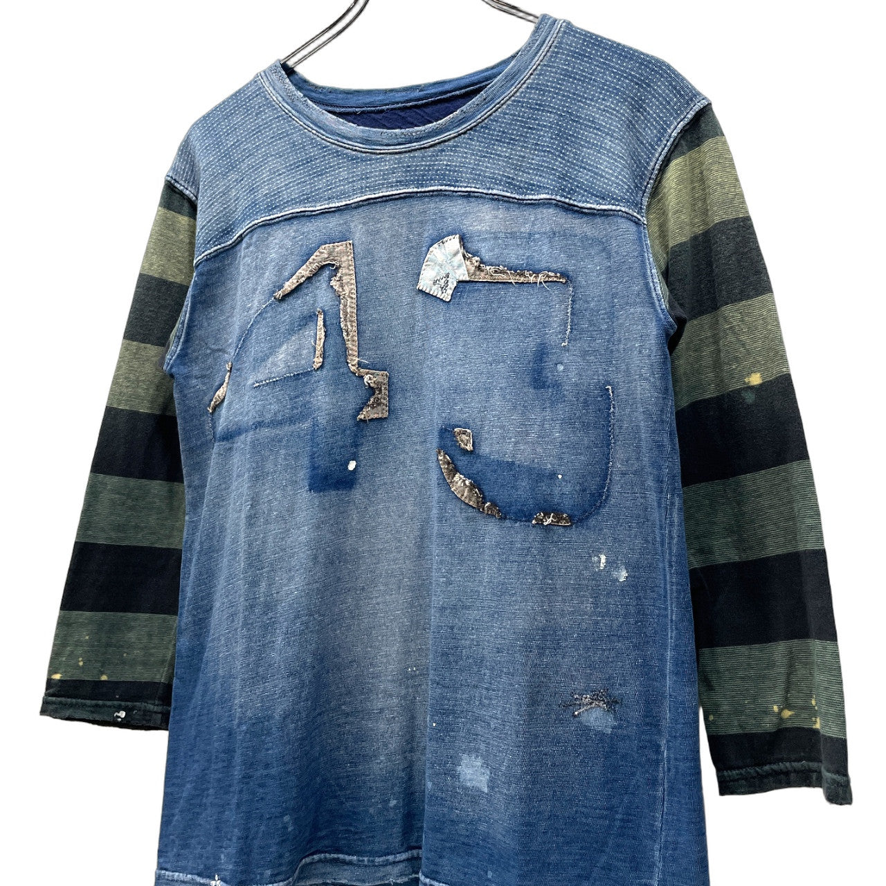 KAPITAL 襤褸ナンバリングダメージリペア加工7分丈フットボールTシャツ カットソー トップス Tee T-shirt Archive ボーダー キャピタル カントリー メンズ レディース ユニセックス
