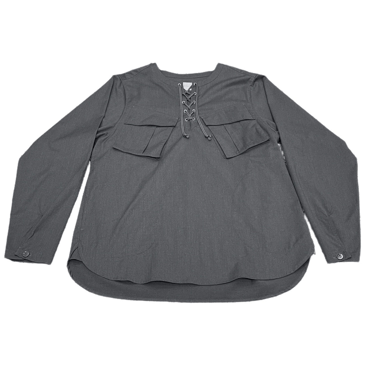 prasthana Lace-up fatigue shirt レースアップファティーグシャツ ポリエステルレーヨンギャバジンノーカラープルオーバーブラウス トップス プラスターナ メンズ