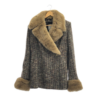 CELINE CELINE ファーカラーツイードコート