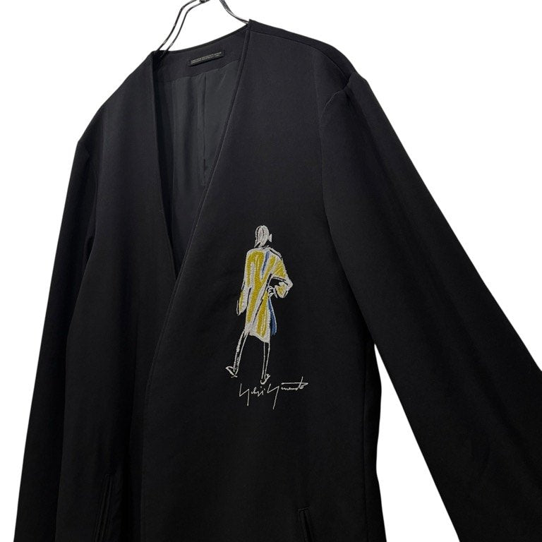 Yohji Yamamoto Pour Homme 21AW ウールギャバジン女優刺繍ノーカラーロングテーラードジャケット 02SS 復刻 Archive 名作 希少 ロゴ ブルゾン コート アウター ヨウジヤマモトプールオム メンズ