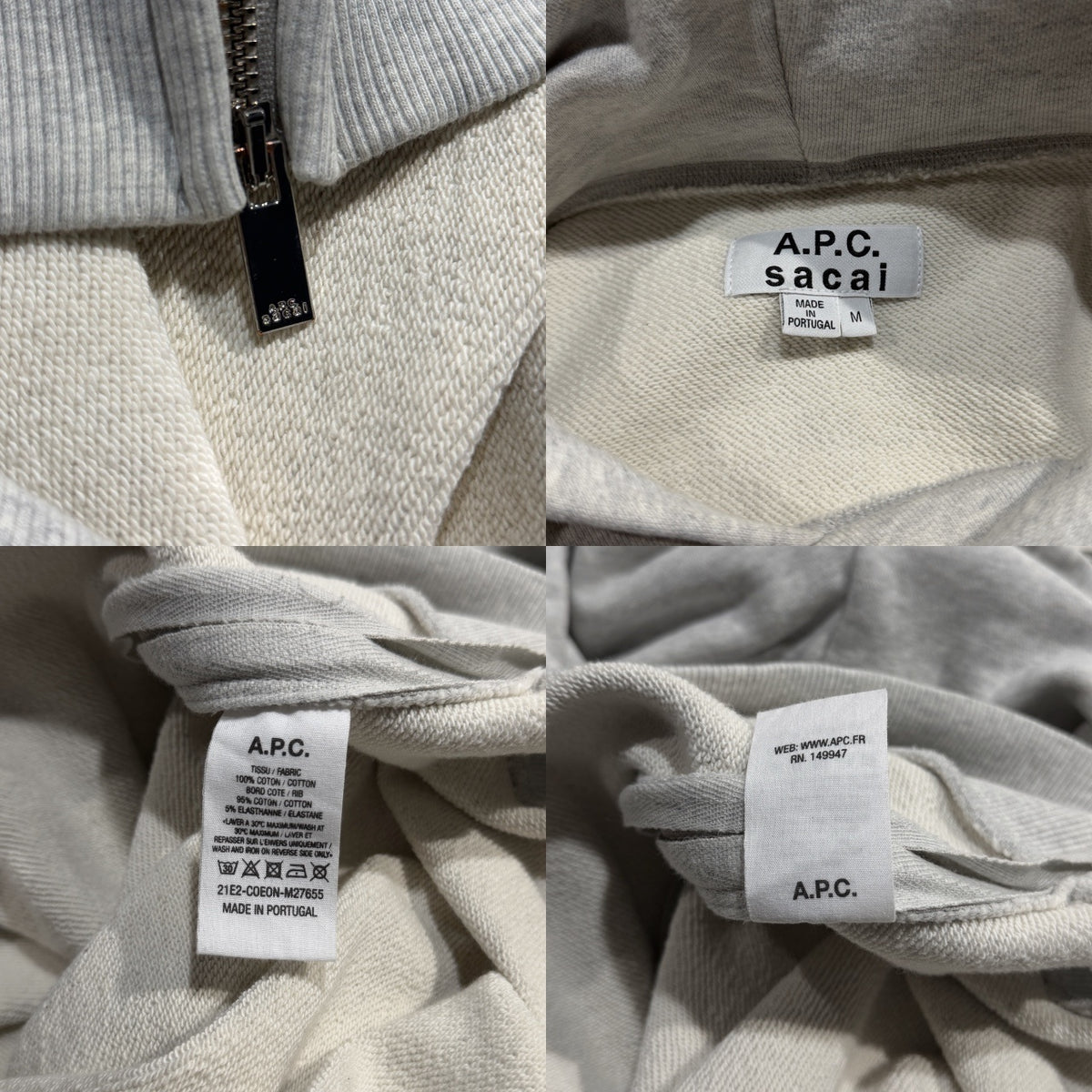 A.P.C. × sacai 21SS HOODIE TAIYO サイドジップデザインロゴプリントスウェットプルオーバーパーカー フーディ トップス 21E2-C0E0N-M27655 アーペーセー サカイ メンズ