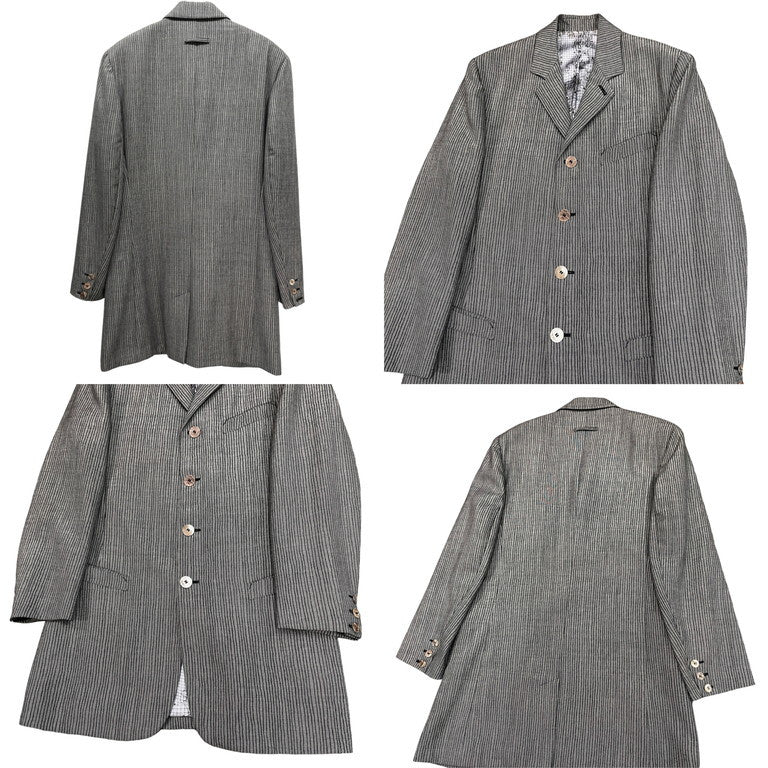 Jean Paul GAULTIER HOMME ウールストライプ星座柄裏地ロングテーラードジャケット ハイウエストパンツセットアップスーツ Archive 90s JPG ジャンポールゴルチエ ゴルチェ メンズ