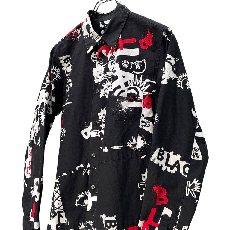 BLACK COMME des GARCONS 16SS ランダムカッティングアートプリントシャツ 変形 総柄 ブラウス トップス ブラック コムデギャルソン メンズ レディース ユニセックス