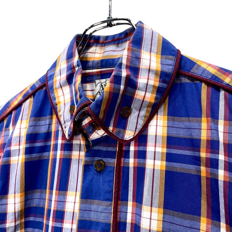 Vivienne Westwood MAN マドラスチェックラウンドカラーパイピングボタンダウンシャツ ブラウス トップス 丸襟 オーブ刺繍 ヴィヴィアンウエストウッド マン メンズ