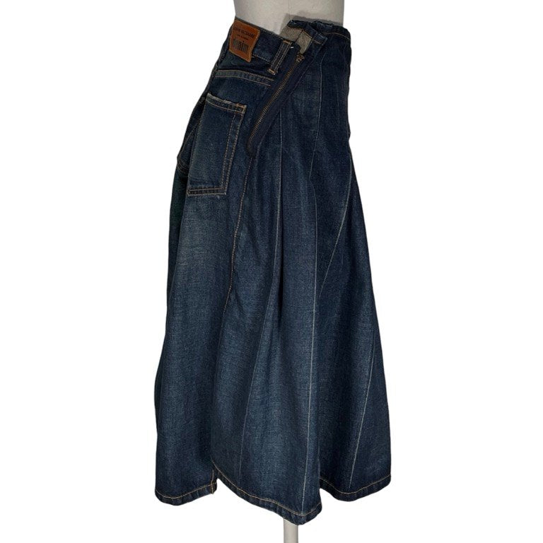 JUNYA WATANABE COMME des GARCONS denim インディゴデニム再構築アシンメトリープリーツスカート ボトムス パンツ AD2008 リメイク ジュンヤワタナベ コムデギャルソン レディース