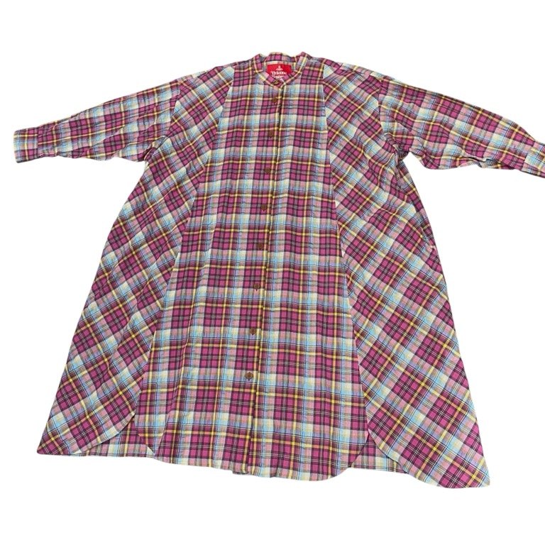 Vivienne Westwood RED LABEL 24SS コットンリネンチェックバンドカラーロングシャツワンピース ノーカラー トップス アウター 未使用タグ付き ヴィヴィアンウエストウッド レッドレーベル レディース