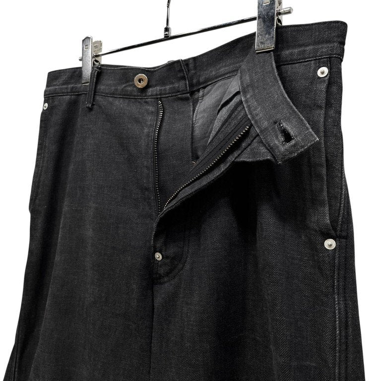 obsess カットオフブラックデニムバックレザーベルトラップワイドパンツ モードの悲劇 ボトムス オブセス メンズ