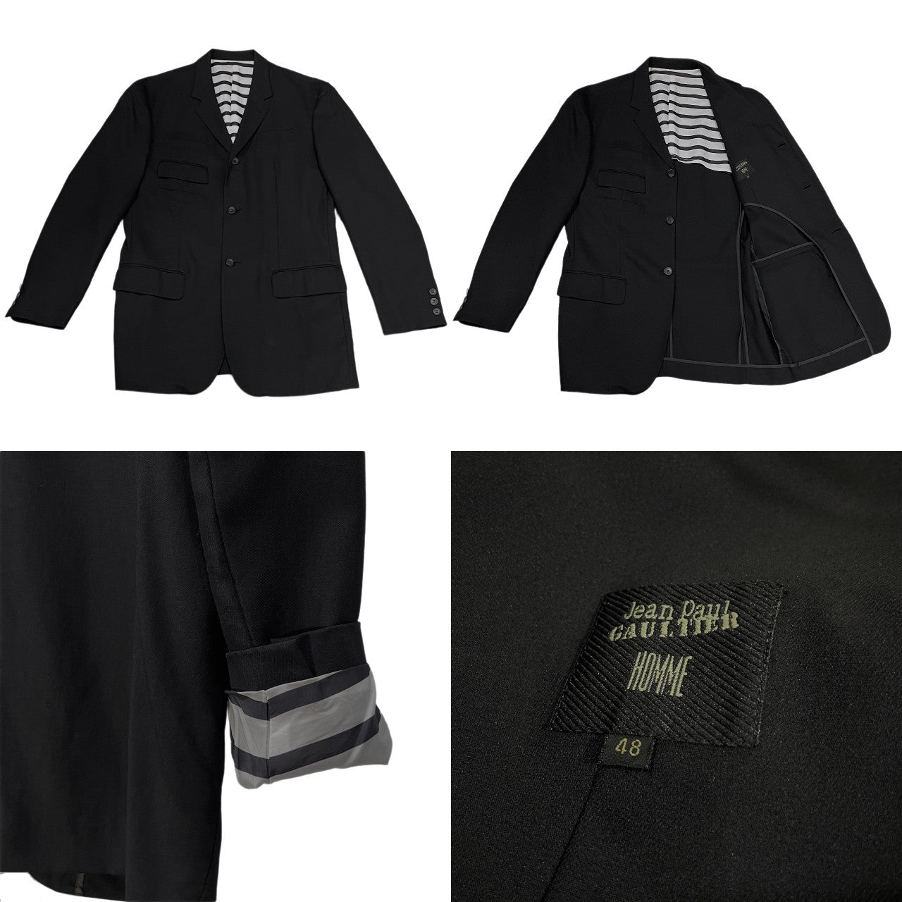 Jean Paul GAULTIER HOMME 93SS ウールギャバジンボーダーライニングマルチポケット3Bテーラードジャケット ブルゾン ブレザー コート アウター Archive 90s JPG ジャンポールゴルチエ ゴルチェ メンズ