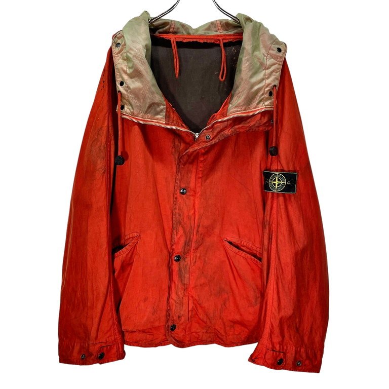 STONE ISLAND 88SS RASO GOMMATO コーティングコットンハイネックフーデッドジャケット Archive 80s 90s 本人期 初期 希少 Green Edge グリーンエッジ ブルゾン コート パーカー アウター Massimo Osti マッシモオスティ ストーンアイランド