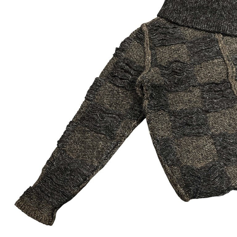 Yohji Yamamoto Femme 82AW アシンメトリーハイネックブロックチェック編みニットセーター Archive 1982 Autumn Winter 80s 90s ボロルック 最初期 超希少 柄 トップス ヨウジヤマモトファム ワイズ レディース