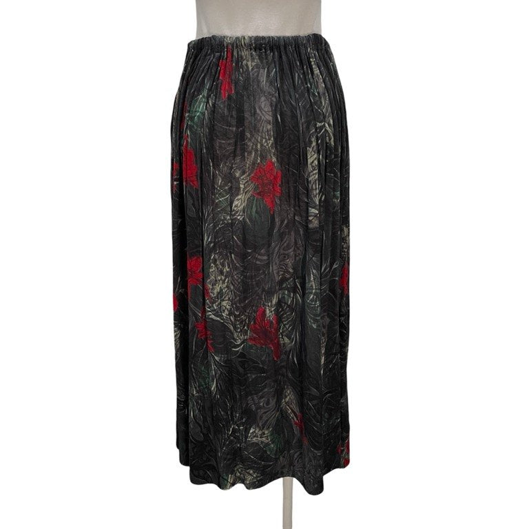 Yohji Yamamoto Femme 21AW フラワースカルパターンニットスカート ウエストゴム ドローストリング イージー ボトムス パンツ 総柄 花 髑髏 ヨウジヤマモトファム レディース