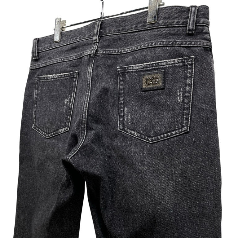 DOLCE&GABBANA DENIM REGULAR レギュラーフィットブラックデニムダメージ加工テーパードパンツ ジーンズ D&G ボトムス ドルチェアンドガッバーナ メンズ