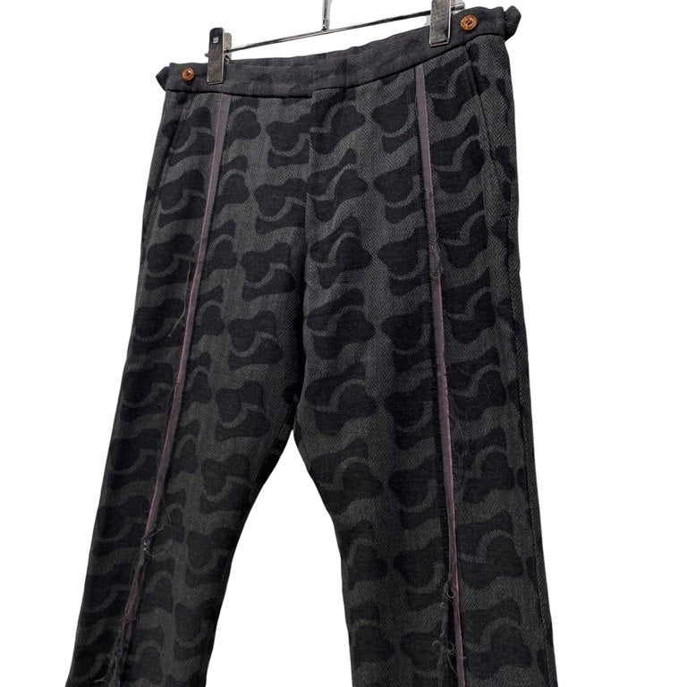 COMME des GARCONS HOMME PLUS 02AW ウールヘリンボーンジャカード総柄カットオフパンツ スラックス トラウザーズ Archive 四つの黒 Black ボトムス コムデギャルソンオムプリュス メンズ
