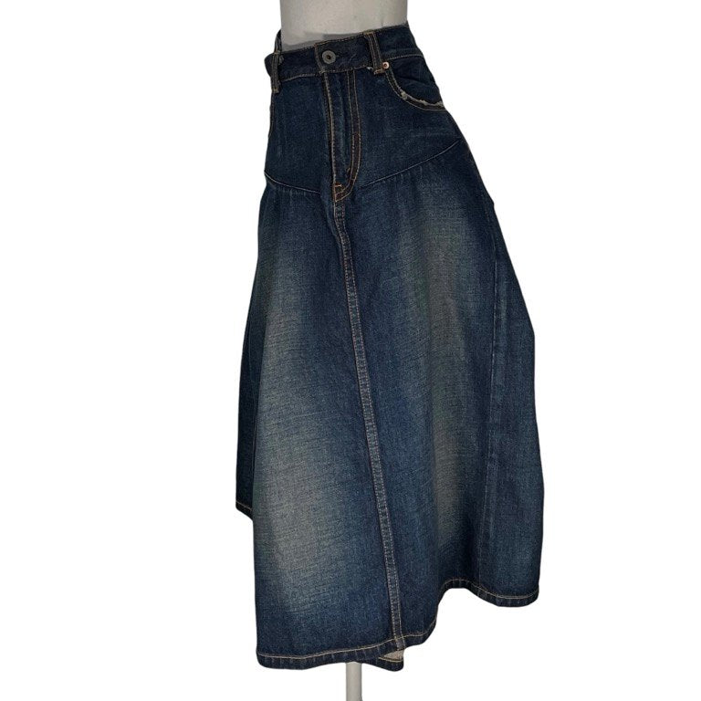 JUNYA WATANABE COMME des GARCONS denim インディゴデニム再構築アシンメトリープリーツスカート ボトムス パンツ AD2008 リメイク ジュンヤワタナベ コムデギャルソン レディース