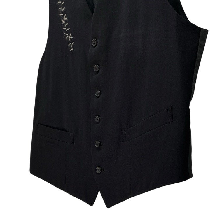 Y's for men ウールギャバジン針刺しシンチバック傷刺繍ベスト Archive 90s 名作 キズ ノースリーブ ジャケット トップス アウター Yohji Yamamoto Pour Homme ヨウジヤマモトプールオム ワイズフォーメン メンズ