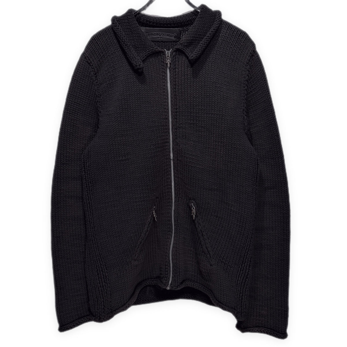 CHROME HEARTS SWEATER LOW RIDER ZIP ダガートップレザークロスパッチ襟付きジップアップニットジャケット セーター カーディガン カウチン ブルゾン アウター サムホール 指貫 クロムハーツ メンズ