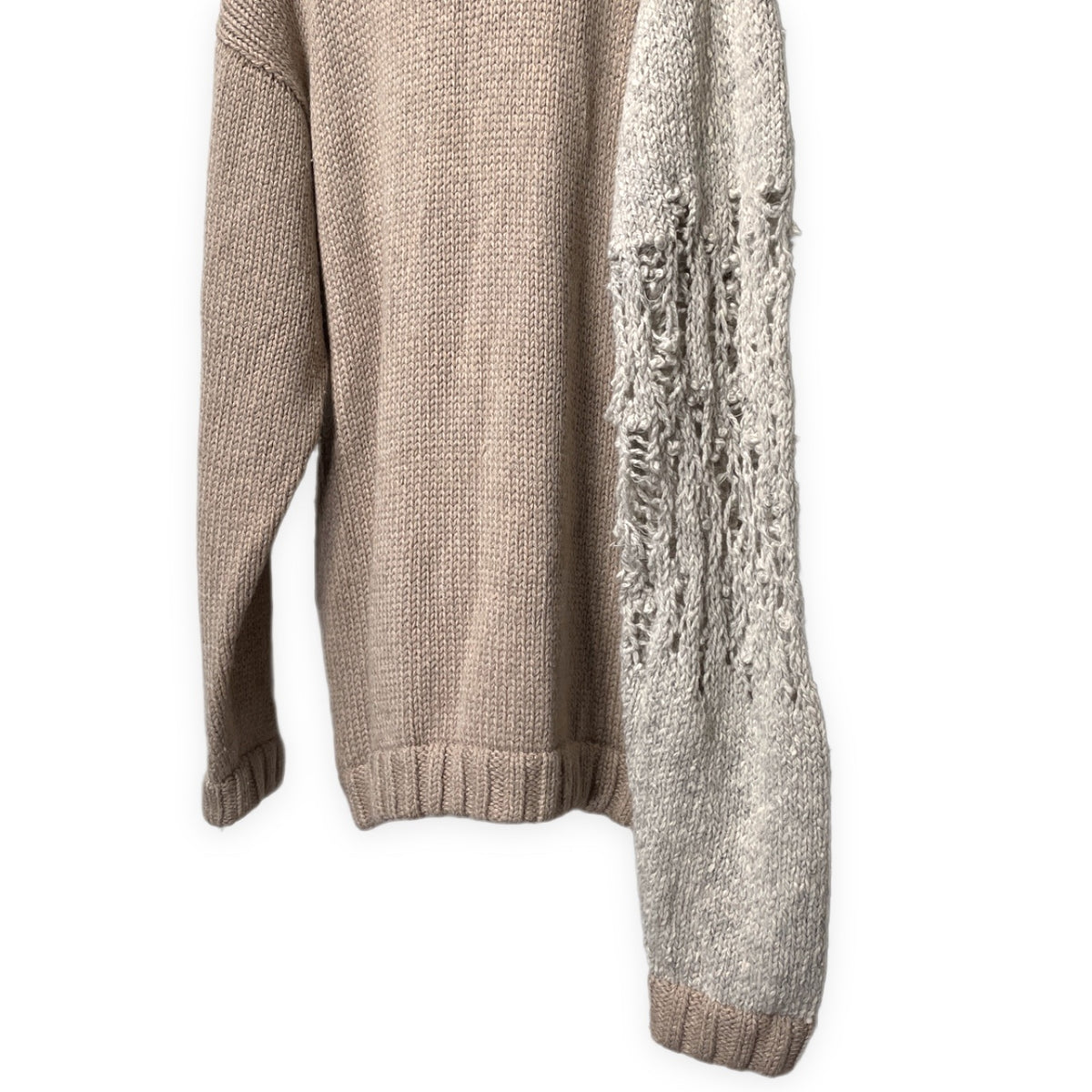 BODYSONG 19AW オーバーサイズ袖ダメージ加工アシンメトリーバイカラーニットセーター トップス ボディソング メンズ レディース ユニセックス