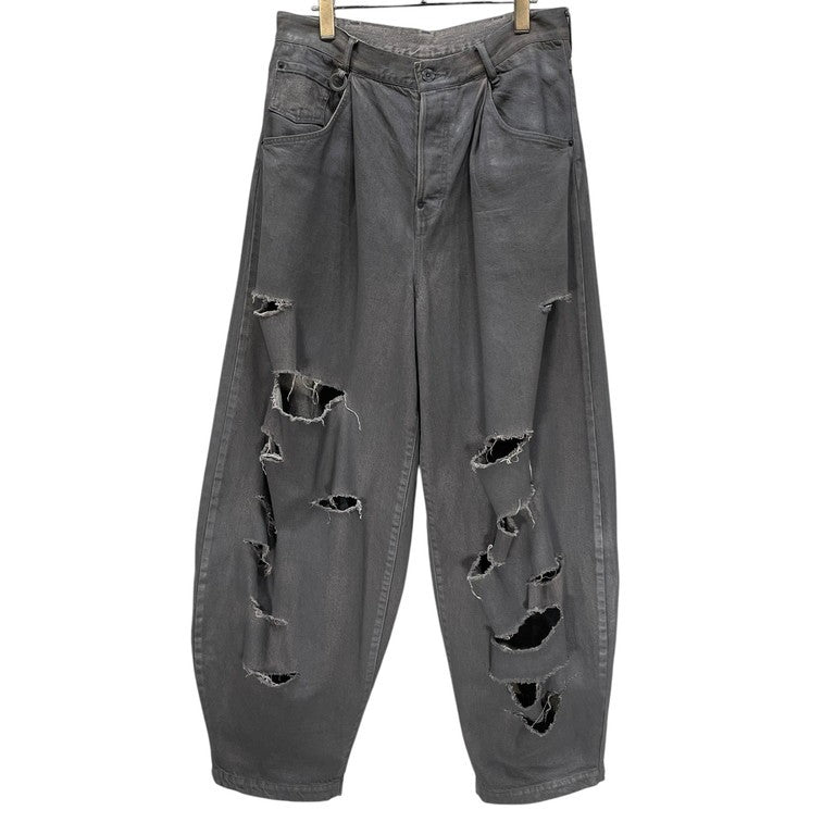 SOSHIOTSUKI 23AW ダメージ加工コーティングワイドデニムバギーパンツ ボトム 樹脂加工 革パッチ メンズ ソウシオオツキ S23AW24DNM-CRASH Knicker Bockers Denim 定価¥63,800-