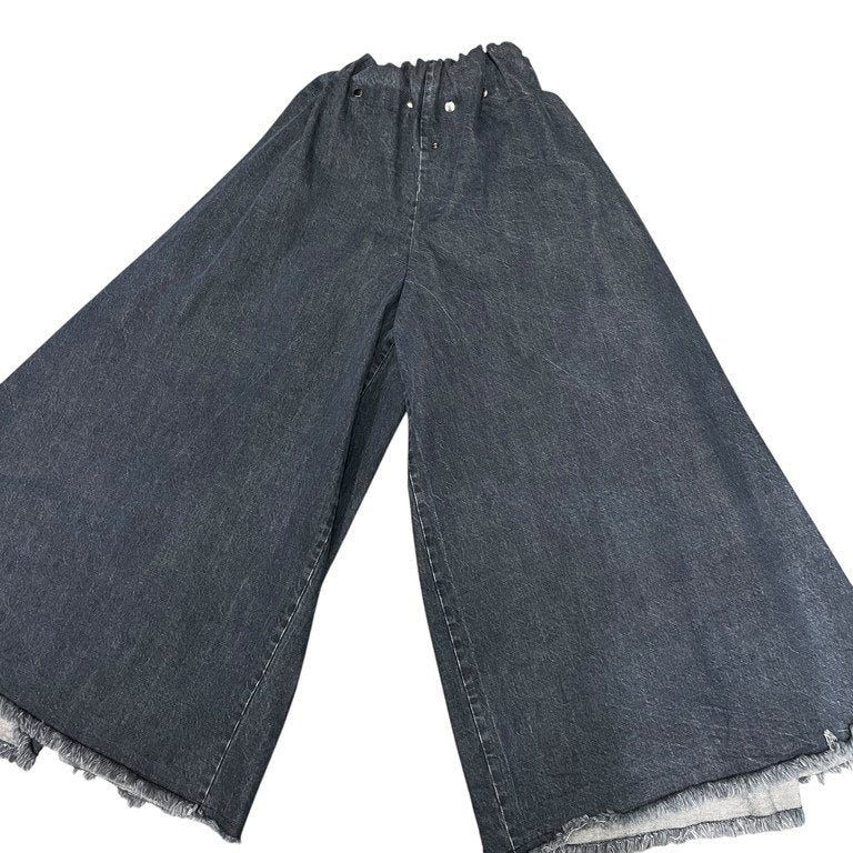 EJ SHEYANG 24SS RUFFLE WAIST SNAP BUTTON TROUSERS ウエストゴムバンドスナップボタンスーパーワイドカットオフフリンジデニムパンツ ボトムス イージェイシェヤン