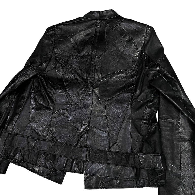 VIVIENNE TAM カウレザーパッチワークノーカラーダブルライダースレザージャケット Archive Vintage 90s 00s ブルゾン コート アウター ヴィヴィアンタム レディース