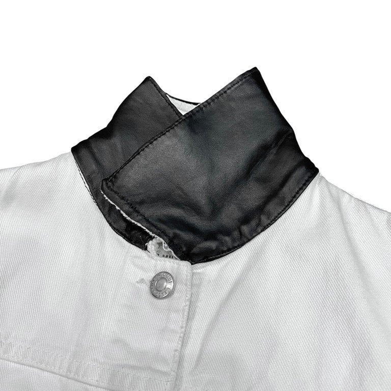 HELMUT LANG 03SS VINTAGE BROKEN DENIM LEATHER SWITCHING TRUCKER JACKET ヴィンテージブロークンデニムレザー切替トラッカージャケット Archive ダメージ加工 カットオフ ブルゾン コート アウター ヘルムートラング