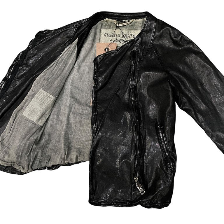 GIORGIO BRATO ラムレザーバックベルトノーカラーショートアビエータージャケット ブルゾン コート アウター ジョルジオブラット レディース