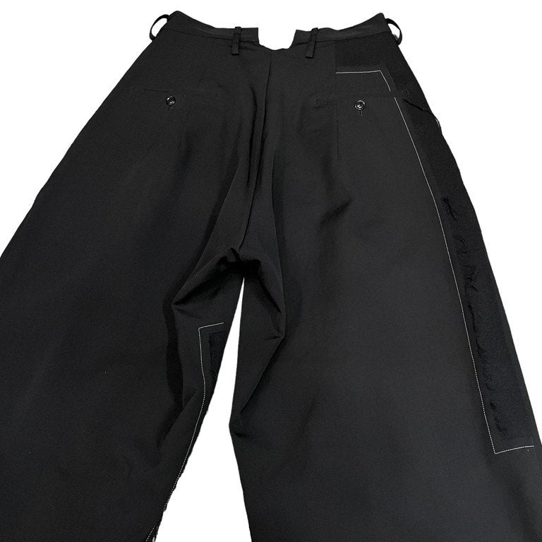 Y's 19AW ウールギャバジンサイドフラノカットオフ2タックサスペンダーボタンワイドパンツ 裁ち切り フランネル ホワイトステッチ スラックス ボトムス Yohji Yamamoto ヨウジヤマモト ワイズ レディース メンズ ユニセックス