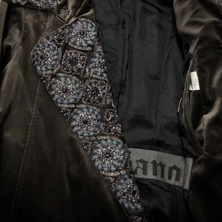 John Galliano 10AW GREAT COAT 'OPIUM' EMBROIDERY ビーズハンドメイド刺繍バックレースアップベロアロングコート LOOK37 Archive 激レア 希少 定価691,950円 ジョンガリアーノ メンズ