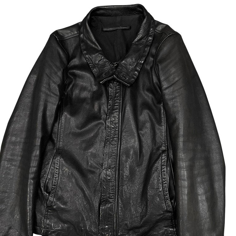 Nicolo' Ceschi Berrini カウレザーフックボタンスタンドカラージャケット ライダース ブルゾン コート アウター 現Poeme Bohemien ニコロチェスキベリーニ ポエムボヘミアン メンズ