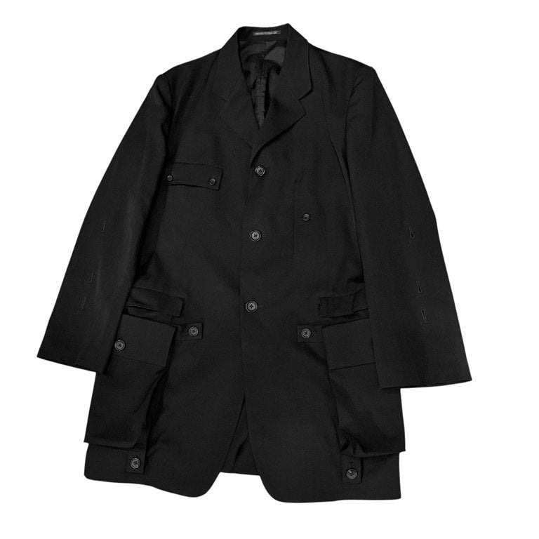 Yohji Yamamoto Pour Homme 25SS WOOL GABARDINE SLEEVE BUTTON DETACHABLE POCKET JACKET ウールギャバジンスリーブボタン着脱ポケット付きロングテーラードジャケット コート HP-J37-100 定価約20万 ヨウジヤマモトプールオム