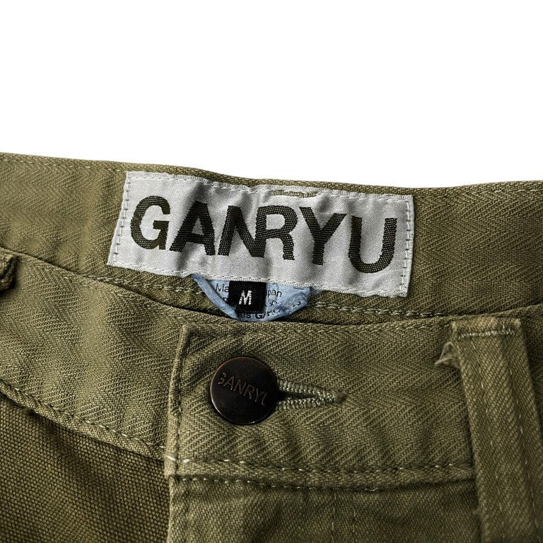 GANRYU 13SS ヴィンテージディテールアシンメトリーコットンクロップドサルエルパンツ ボトムス 股リベット オフセットベルトループ ペインター Archive COMME des GARCONS ガンリュウ コムデギャルソン メンズ