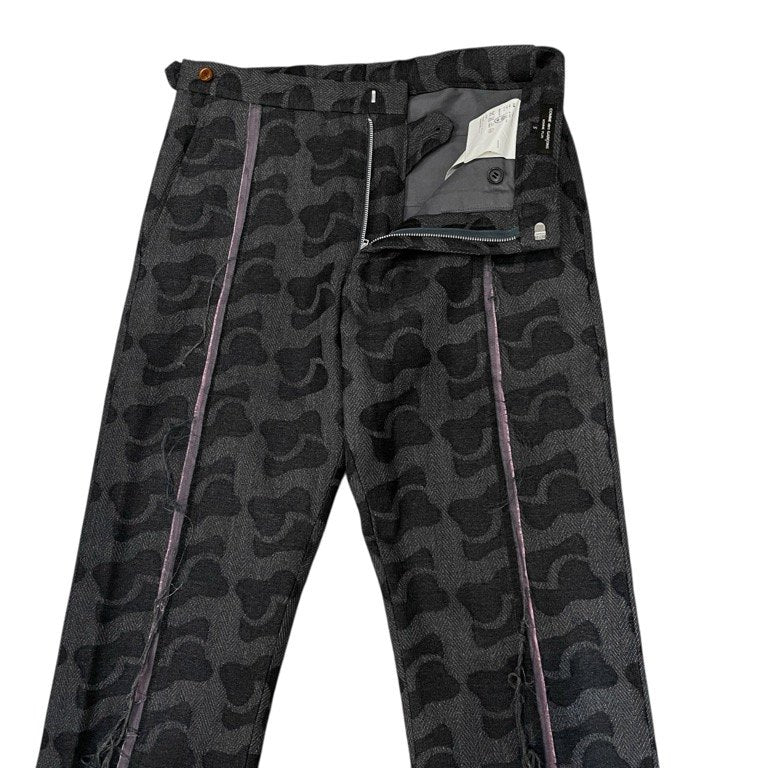 COMME des GARCONS HOMME PLUS 02AW ウールヘリンボーンジャカード総柄カットオフパンツ スラックス トラウザーズ Archive 四つの黒 Black ボトムス コムデギャルソンオムプリュス メンズ