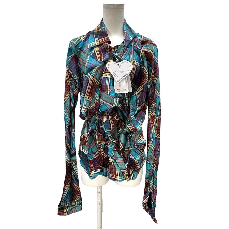 Vivienne Westwood 24AW DRUNKEN SHIRT タータンチェックレーヨンドランケンシャツ 83AW Witches 復刻 ドレープ 変形 ブラウス トップス アルコリック ALCOHOLIC 未使用タグ付き ヴィヴィアンウエストウッド メンズ