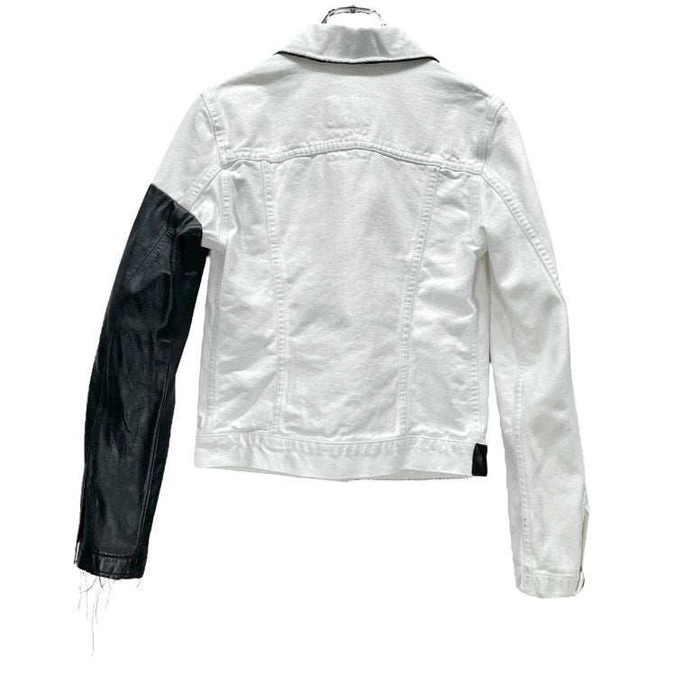 HELMUT LANG 03SS VINTAGE BROKEN DENIM LEATHER SWITCHING TRUCKER JACKET ヴィンテージブロークンデニムレザー切替トラッカージャケット Archive ダメージ加工 カットオフ ブルゾン コート アウター ヘルムートラング