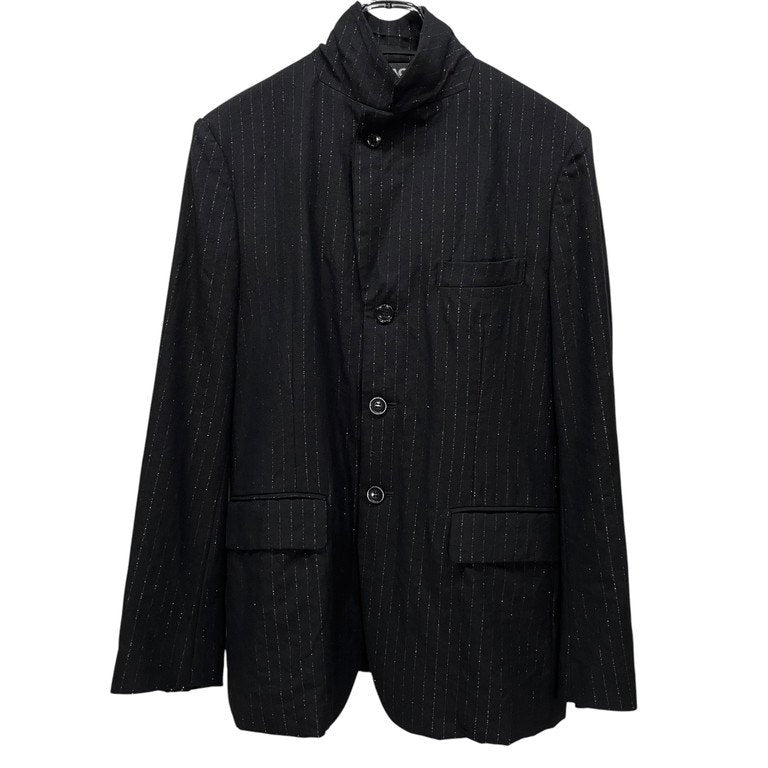 BLACK COMME des GARCONS 19SS 金糸ステッチ銀ラメピンストライプ3Bテーラードジャケット ブレザー スタンドカラー ブルゾン コート アウター ブラック コムデギャルソン メンズ レディース ユニセックス