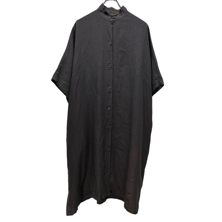 Y's ジュート平面パターンバンドカラーロングシャツワンピース Archive 70s 80s 初期 スタンドカラー チュニック Yohji Yamamoto Femme ヨウジヤマモトファム ワイズ レディース