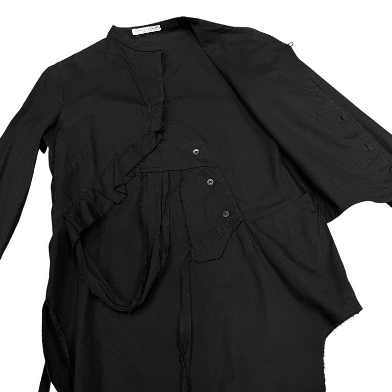 hussein chalayan コットンブロード再構築ノーカラーカットオフアシンメトリーシャツ ブラウス トップス Archive 90s 00s フセインチャラヤン レディース