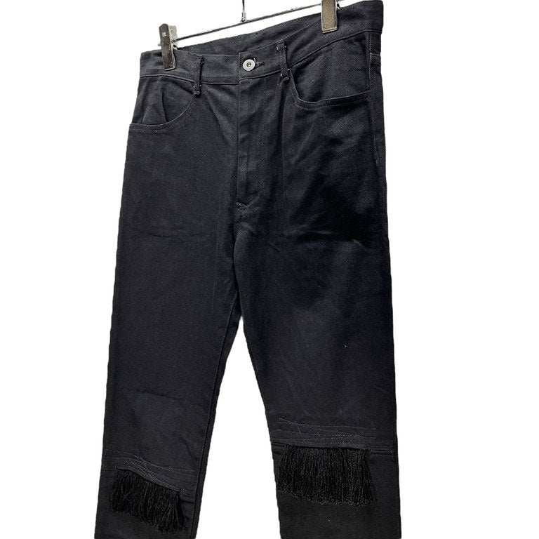 S’YTE Yohji Yamamoto ブラックデニムニークラッシュフリンジスリムパンツ スキニー ウエスタン ボトムス Yohji Yamamoto ヨウジヤマモト サイト メンズ レディース ユニセックス