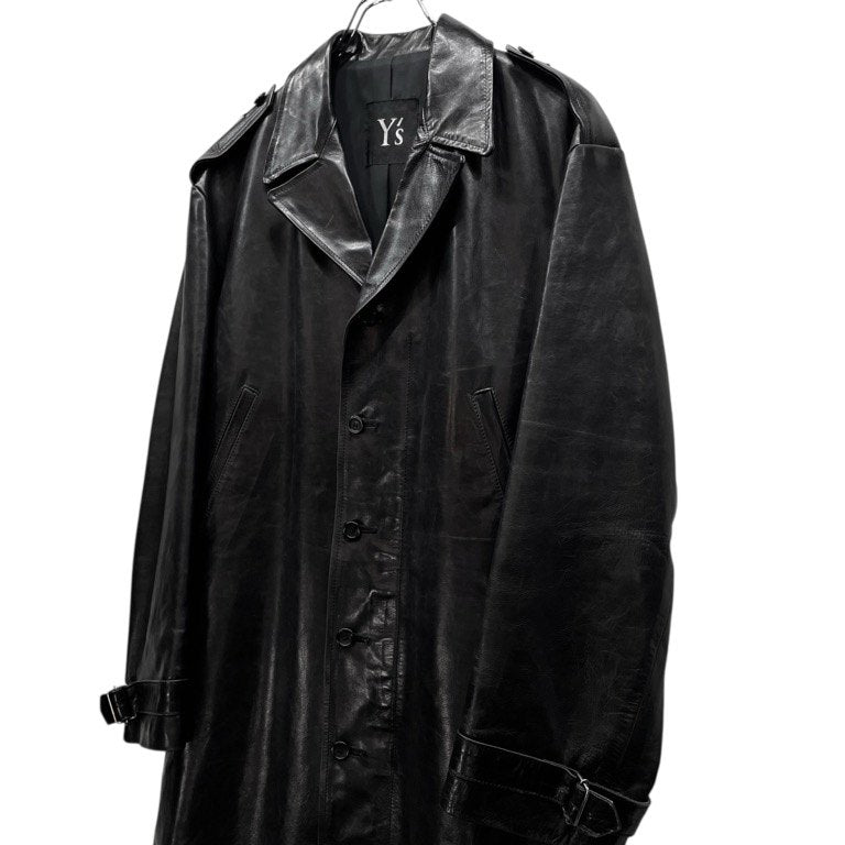 Y's カウレザーサイドベルトアジャスターロングコート Archive 80s 90s ブルゾン ジャケット アウター Yohji Yamamoto ヨウジヤマモト ワイズ レディース メンズ ユニセックス