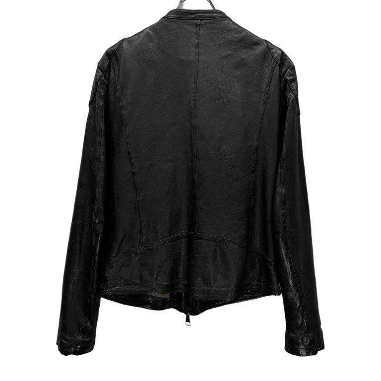 GIORGIO BRATO ラムレザーノーカラーモーターサイクルジャケット シングル ライダース ブルゾン コート アウター バイカー ダブルジップ ジョルジオブラット メンズ