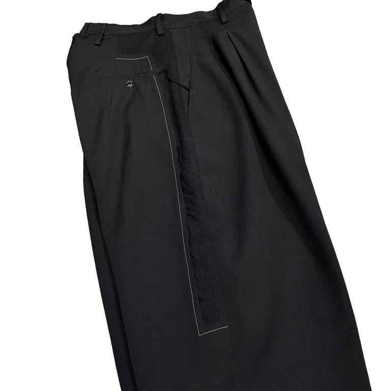 Y's 19AW ウールギャバジンサイドフラノカットオフ2タックサスペンダーボタンワイドパンツ 裁ち切り フランネル ホワイトステッチ スラックス ボトムス Yohji Yamamoto ヨウジヤマモト ワイズ レディース メンズ ユニセックス