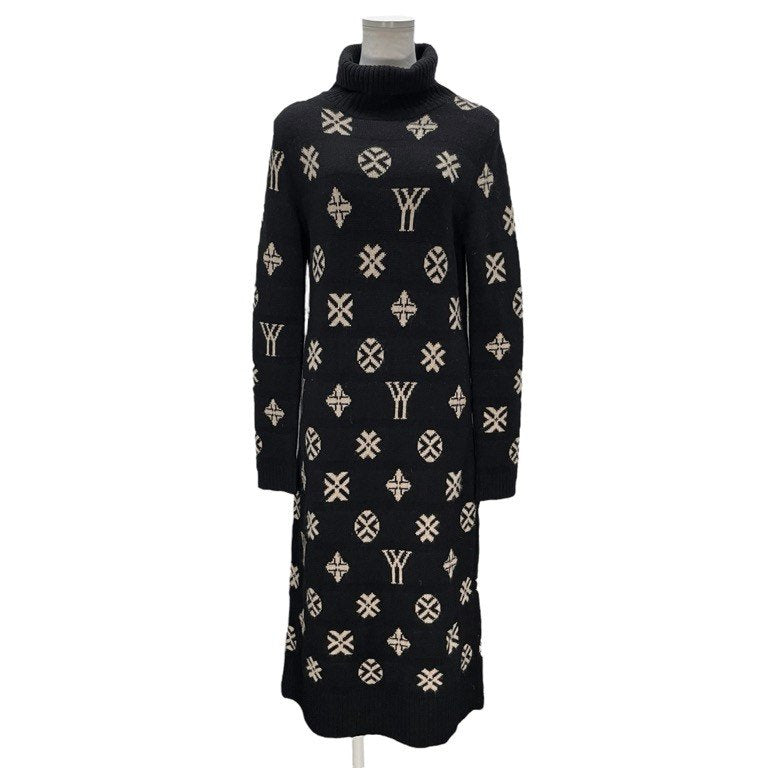 Yohji Yamamoto Femme 07AW YYモノグラムタートルネックロングニットワンピース Archive 総柄 ロゴ セーター トップス アウター ヨウジヤマモトファム レディース