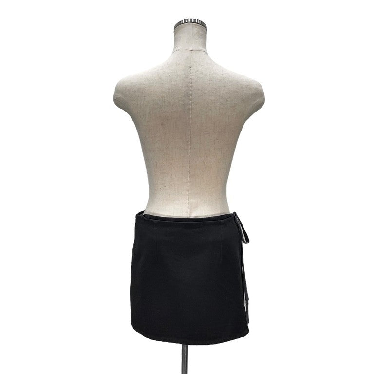 ANN DEMEULEMEESTER 00s ウールコットンツイルサイドリボンラップスカート ミニスカート タイトスカート レイヤード アンドゥムルメステール