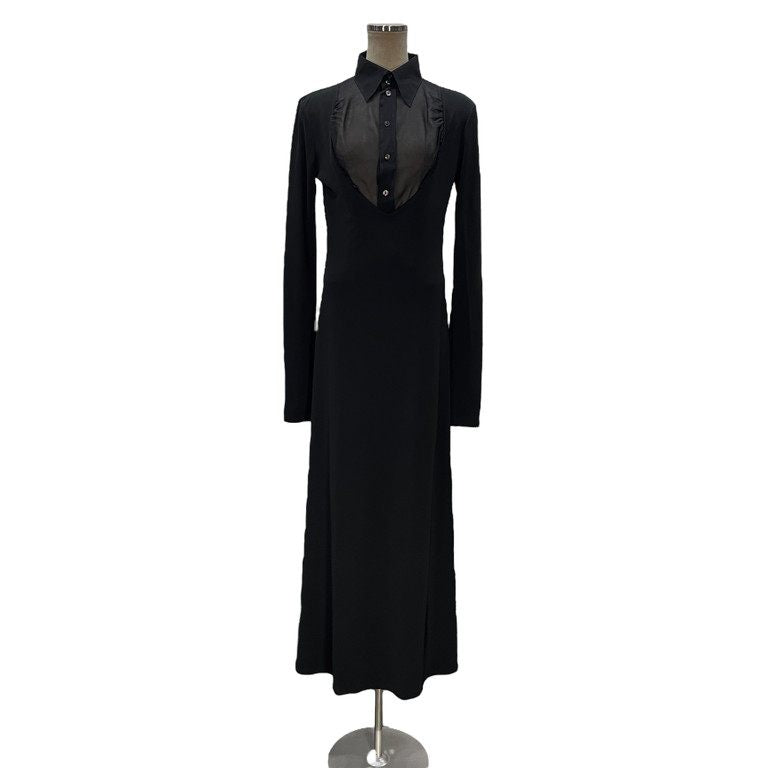 Jean Paul GAULTIER FEMME 91AW シルクプラストロンストレッチロングシャツワンピース ドレス ギャザー カットソー Archive 90s JPG ジャンポールゴルチエ レディース