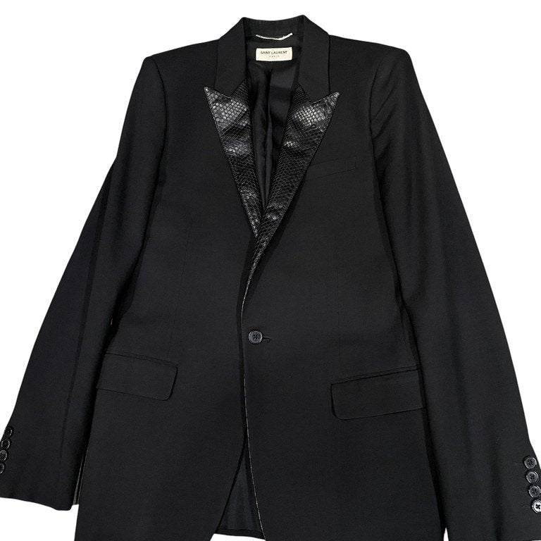 SAINT LAURENT PARIS 15SS パイソンレザーピークドラペル1Bテーラードジャケット Archive ブレザー コート アウター Hedi Slimane エディ期 エディスリマン SLP 379949 Y613H サンローランパリ メンズ