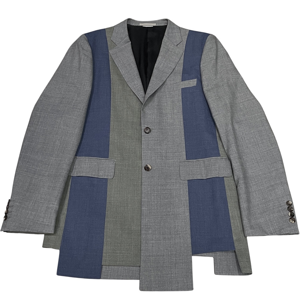 COMME des GARCONS HOMME DEUX 23SS ウール切替アシンメトリースクエアカット段返り3Bテーラードジャケット パッチワーク ブルゾン コート アウター コムデギャルソンオムドゥ メンズ