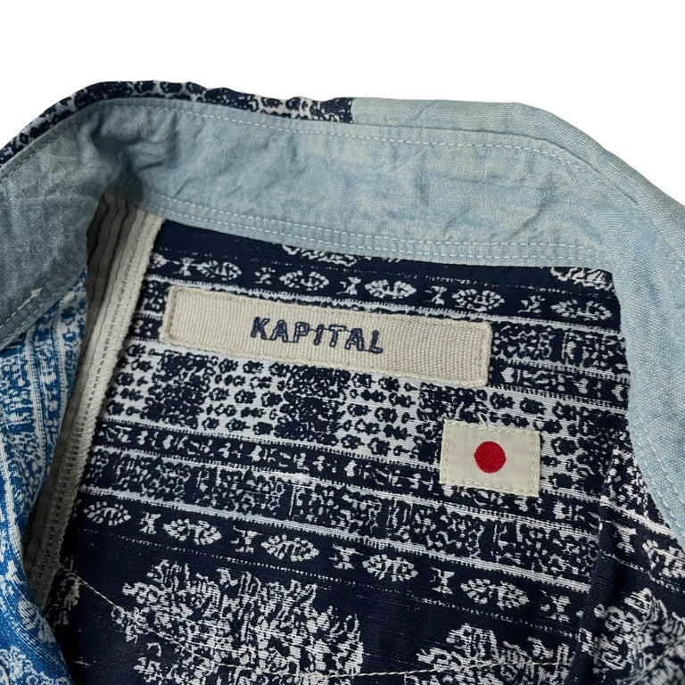 KAPITAL 06AW バンダナパッチワークウエスタンシャツ 初期 希少 リネン ターコイズボタン チェック ガーゼ キャピタル メンズ レディース ユニセックス