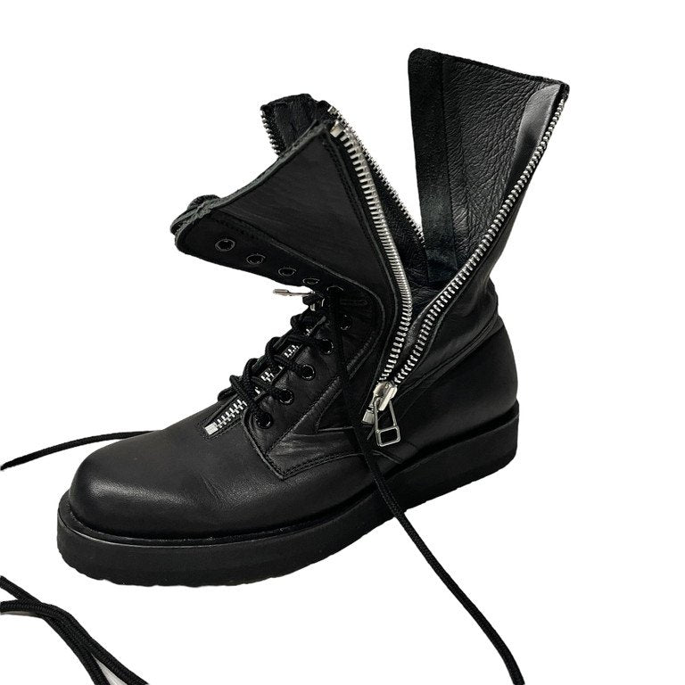 Yohji Yamamoto Pour Homme 22AW 3ジッパーミリタリーブーツ レースアップシューズ 靴 クツ ファスナー 定価110,000円 HE-E07-761 vibram 軽量 サイズ3 約25.5~26.5cm ヨウジヤマモトプールオム メンズ