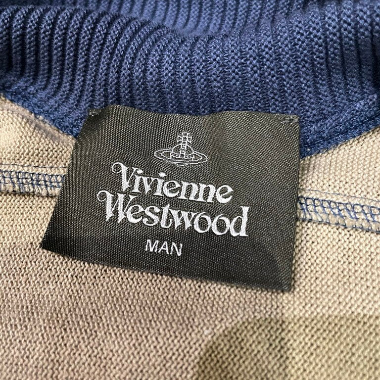 Vivienne Westwood MAN 23SS コットンリネンバイカラーオーバーサイズドルマンニットカーディガン