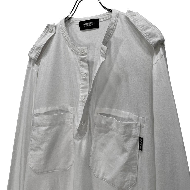 WILDSIDE YOHJI YAMAMOTO 22AW Cotton Jersey Shoulder Strap Henley Neck Long Sleeve 天竺エポレットダブルポケットヘンリーネックTシャツ カットソー Tee T-shirt トップス ワイルドサイド ヨウジヤマモト メンズ